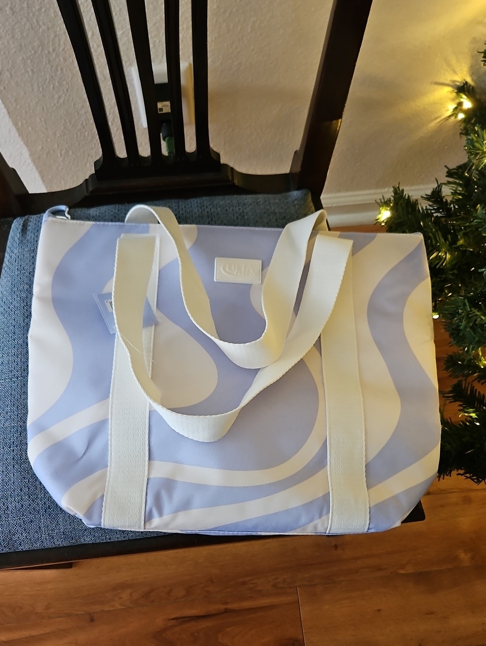 Ulta Beauty Wave-Print Large Tote Bag in lite blue and white